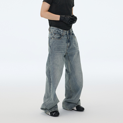 ASTT25AW捏褶微喇竹节牛仔长裤