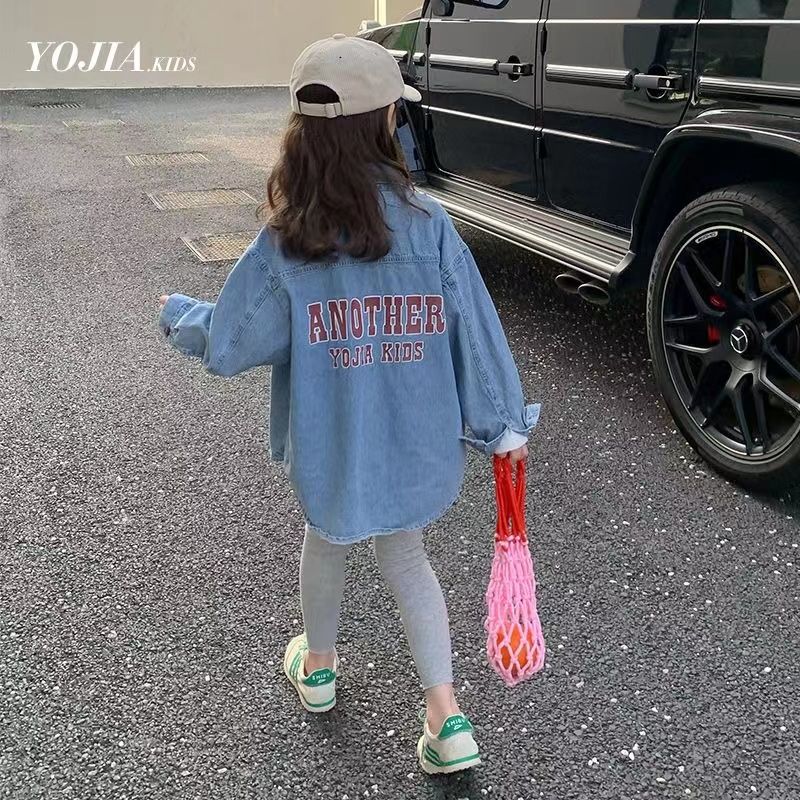 女童牛仔衬衫春秋2025新款韩版中长款衬衣儿童时尚春装薄