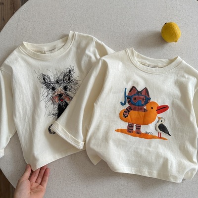 儿童动物T恤长袖2025春秋新款男童上衣纯棉宝宝可爱打底衫女洋气