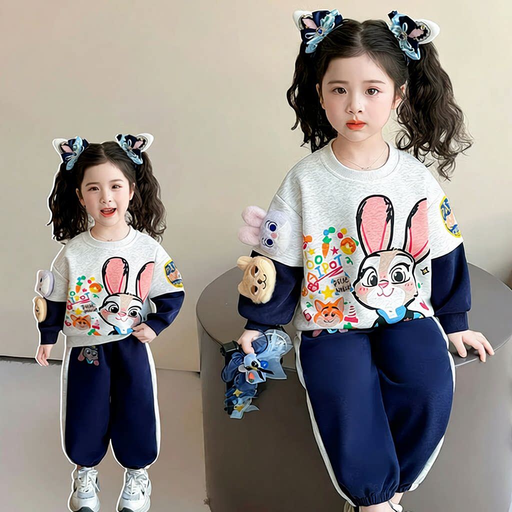 女童兔子警官卫衣套装春季2026新款洋气时尚女宝宝春装运动两件套