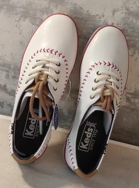 Keds棒球皮面帆布女士百搭学生韩版潮流白色小皮鞋帆布鞋