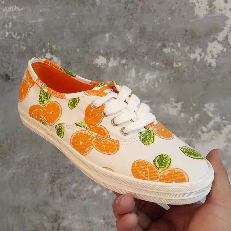 Keds薄底帆布水果三色橘子西瓜菠萝百搭女士郑秀晶同款休闲帆布鞋