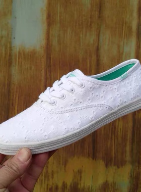 Keds白色薄底刺绣款系带女士学生百搭韩版潮流郑秀晶同款帆布鞋