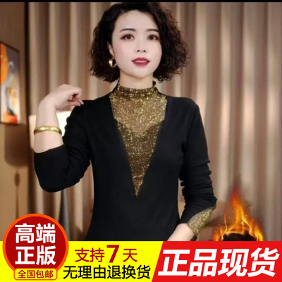 正品欧货烫钻长袖T恤女