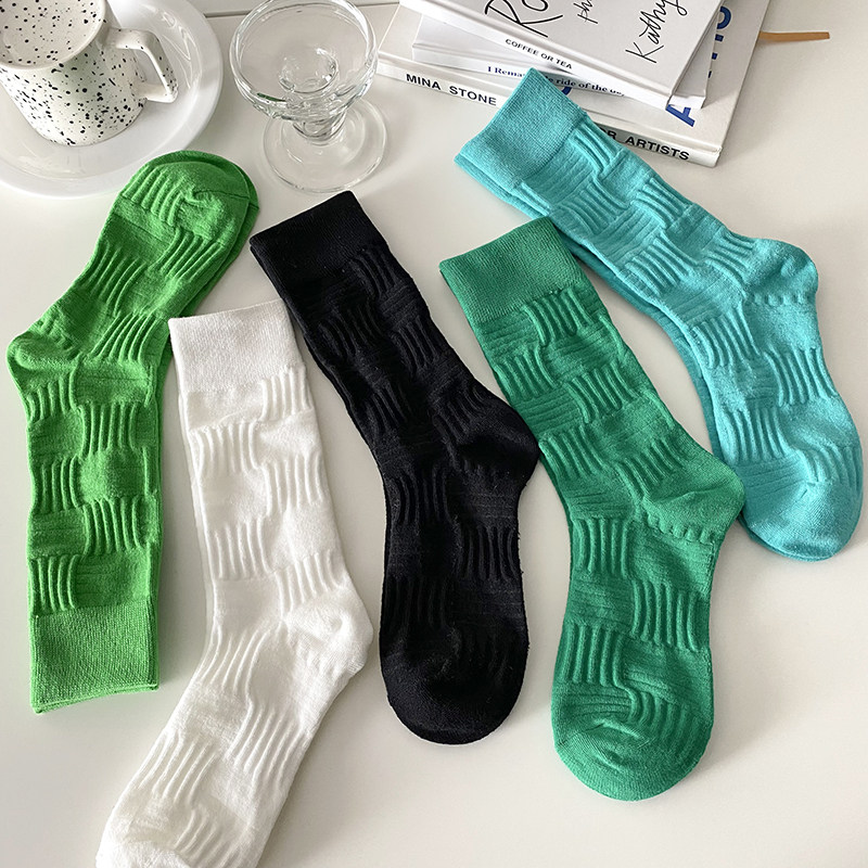 bv绿色中筒袜女日系简约网红款