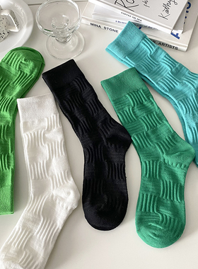 bv绿色袜子女中筒袜ins潮秋冬网红款韩版简约日系黑白色堆堆长袜