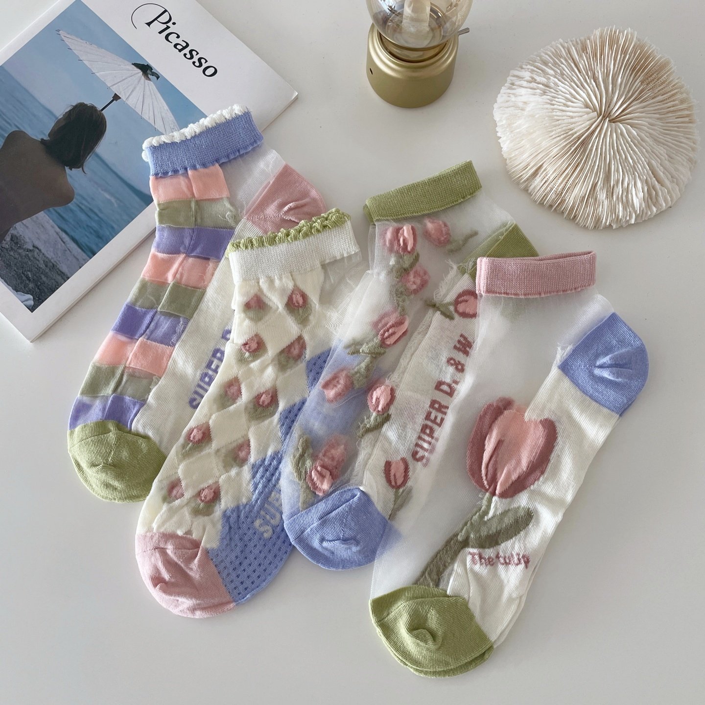 郁金香水晶丝袜子女短袜浅口ins潮夏季薄款韩版甜美花朵少女船袜,女士内衣/男士内衣/家居服,船袜,淘宝优惠券,粉丝福利购,淘宝优惠卷