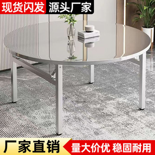 不锈钢折叠圆桌餐桌饭店快餐烧烤店户外桌子摆摊便携圆形桌免安装