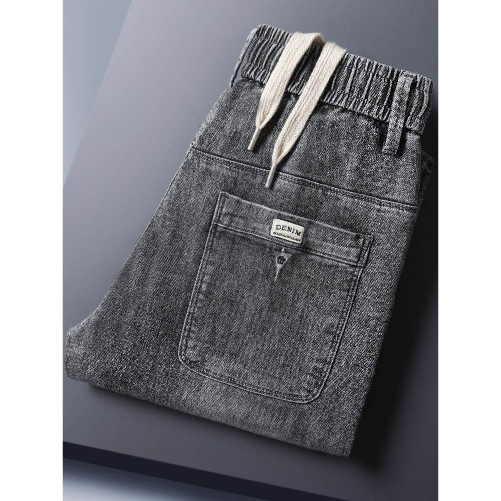 高端松紧腰牛仔裤男士春