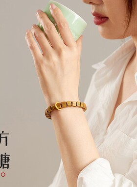 天然绿檀木手串女生复古民族风藏式盘玩文艺范气质国风方糖檀香串