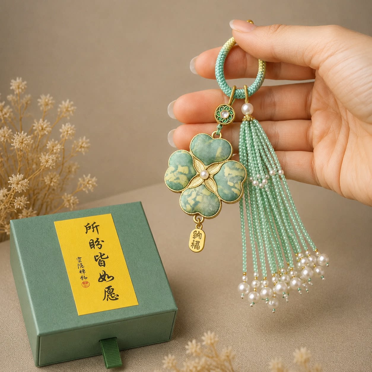 成品四叶草宋锦包挂件图片
