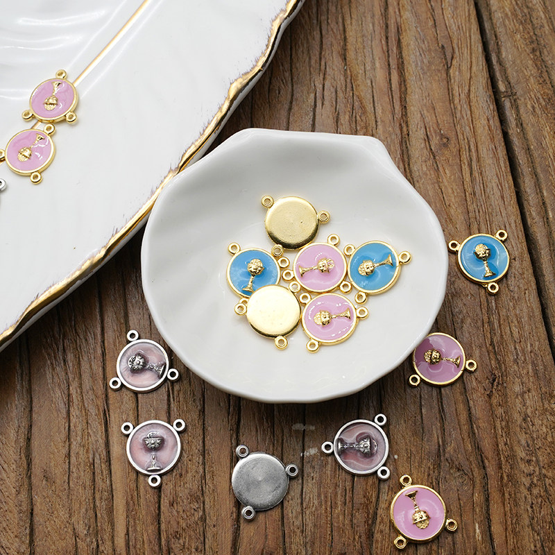 圣爵三角牌三通合金珐琅彩玫瑰念珠配件意大利进口意卡米诺镀金银