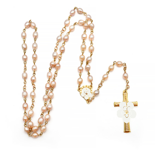 玫瑰念珠6mm天然粉珍珠链式原创意大利进口配件意卡米诺男女款