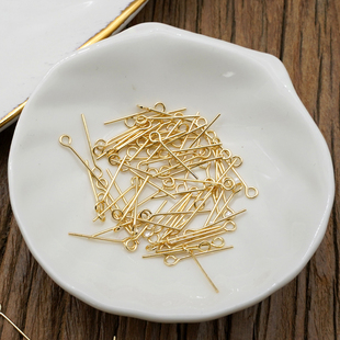 14K包金9字针DIY玫瑰念珠配件意卡米诺连接针耳环首饰串珠工具