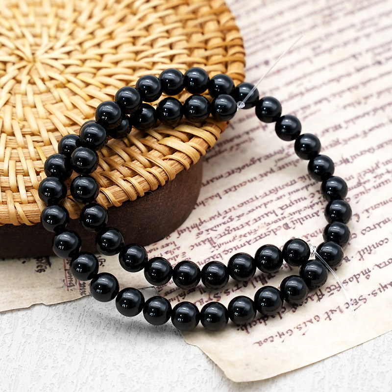 黑玛瑙珠子珠料意卡米诺手串念珠单颗散珠原料手链项链半成品