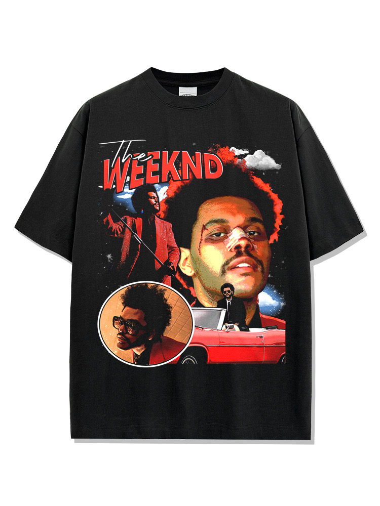 美式复古TheWeeknd威肯印花短袖t恤男女水洗宽松重磅宽松纯棉半袖
