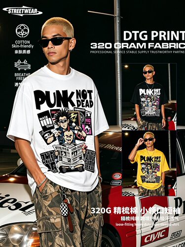美式复古朋克不死PUNK NOT DEADT恤男320g精梳棉高街摇滚漫画短袖