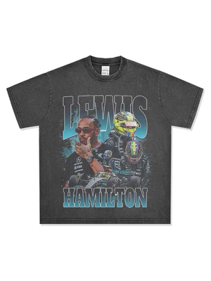 美式F1方程式刘易斯·汉密尔顿LEWIS HAMILTON印花重磅短袖卫衣男