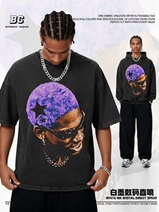 美式潮牌罗德曼 大虫子短袖T恤男vintage宽松重磅纯棉小领口半袖