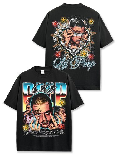 美式利尔·皮普Lil Peep数码印花短袖t恤宽松重磅圆领连帽卫衣男