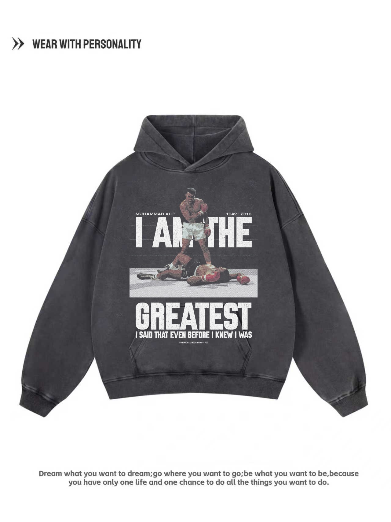 穆罕默德·阿里Ali拳击美式复古数码直喷宽松重磅纯棉连帽卫衣男