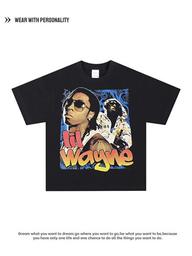 Lil Wayne李尔韦恩南部嘻哈说唱印花美式复古宽松纯棉短袖T恤男女