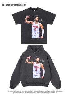 美式复古球星坎宁安数码直喷印花连帽卫衣男vintage宽松纯棉外套