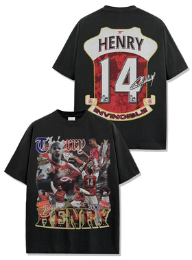 亨利Thierry Henry球星人物印花水洗做旧美式宽松纯棉短袖T恤男女