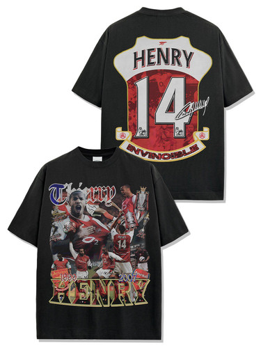 亨利Thierry Henry球星人物印花水洗做旧美式宽松纯棉短袖T恤男女
