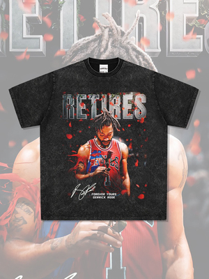 美式复古篮球德里克·罗斯Derrick Rose印花水洗宽松短袖T恤男女
