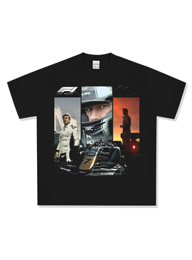 美式复古布拉德Brad Pitt数码直喷印花重磅纯棉小领口宽松短袖T恤