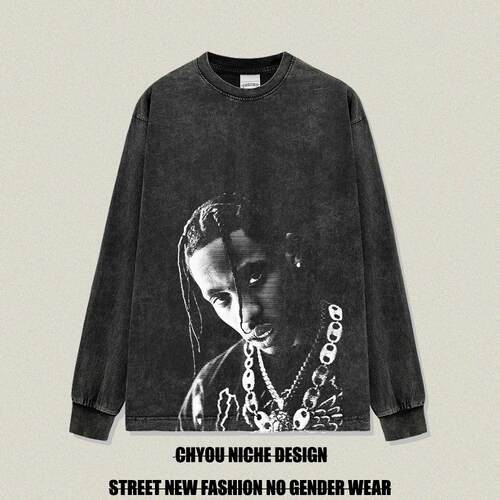 TravisScott美式嘻哈说唱长袖T恤男女hiphop潮牌重磅纯棉情侣体恤