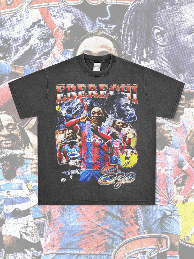 美式复古足球埃泽EZE EBERECHI印花短袖T恤男潮流宽松纯棉半袖ins