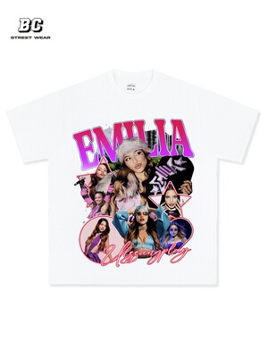 美式嘻哈埃米莉亚Emilia水洗做旧短袖T恤男女vintage宽松纯棉半袖