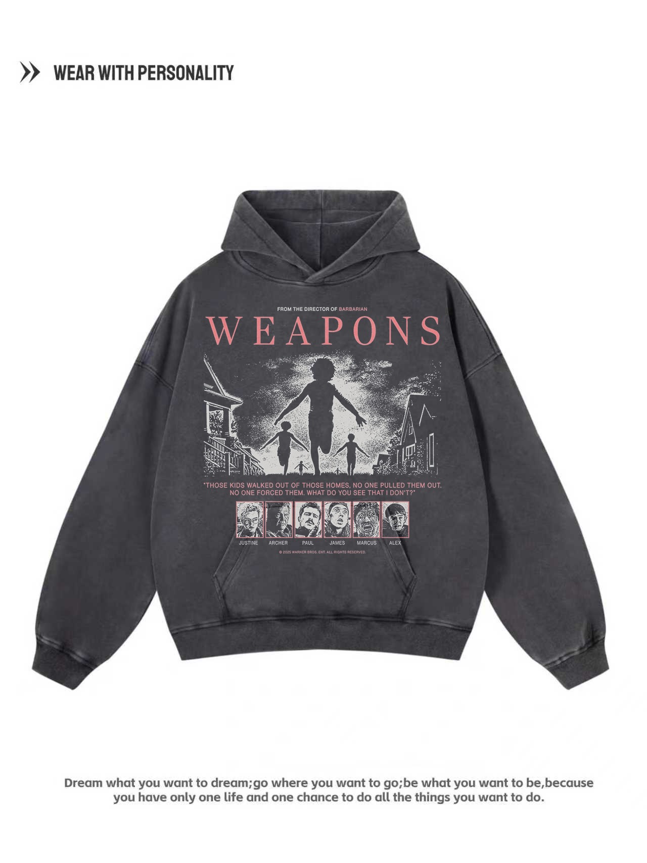 美剧凶器Weapons 数码直喷印花复古做旧连帽卫衣男女宽松重磅外套