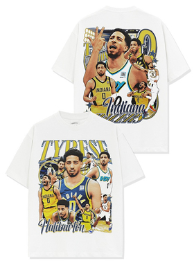 美式球星哈利伯顿Tyrese Haliburton印花短袖t恤男女宽松纯棉半袖