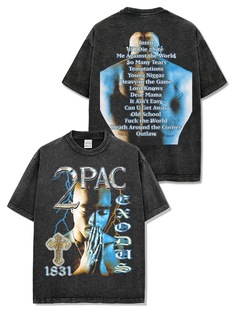 欧美嘻哈说唱歌手2PAC数码 T恤男女宽松重磅街头连帽卫衣 印花短袖