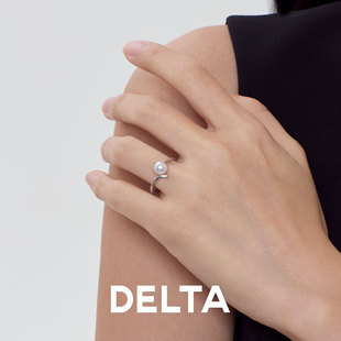 珍珠澳白开口戒指女款小众设计925纯银素圈轻奢高级感女士指环