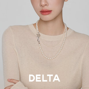 DELTA双层叠戴澳白大溪地珍珠项链s925银女气质高级感轻奢毛衣链