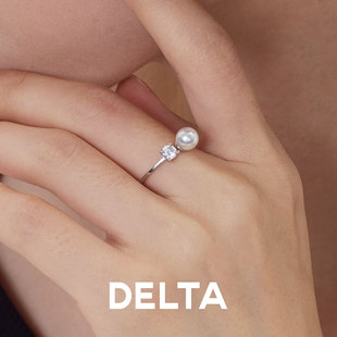 珍珠戒指女小众设计925纯银锆石轻奢高级感单人素圈女士开口指环