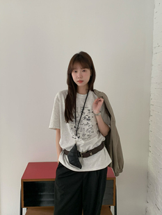 夏上新GRH韩系简约风卡通印花宽松百搭短袖 T恤