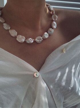 淡水巴洛克珍珠项链异形扁圆纽扣