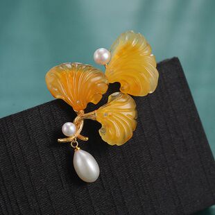 2022秋季新品三生有杏（幸）天然蜜蜡珍珠925银托优雅胸针女银杏