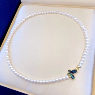 新款流行5-6淡水珍珠项链 炫彩鲍鱼贝蝴蝶结吊坠 诸暨珠宝项饰
