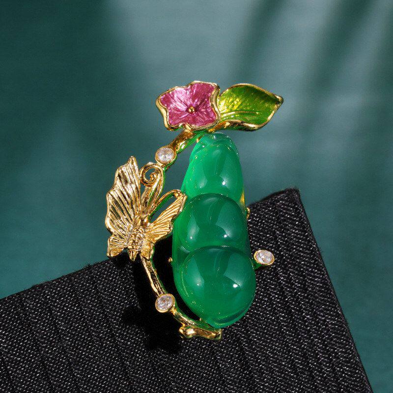 福禄绿玉髓胸针女2022小众设计感胸花别针衣服配饰领口葫芦礼服