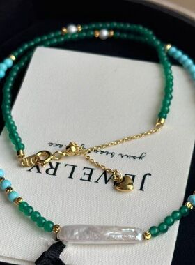 新款复古天然蓝松石天然珍珠叠戴