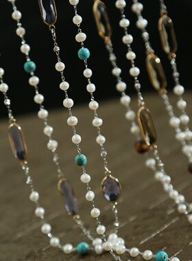 淡水珍珠合成松石虎眼石中长款项