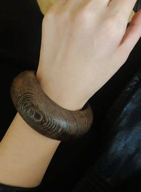 新中式禅意檀木波浪形宽版手镯女国风复古气质木头手镯贵妃镯