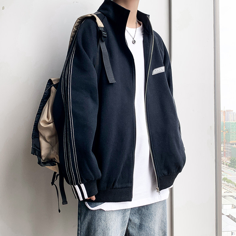 新款两色大码外穿立领夹克休闲情侣宽松卫衣213-1 jk213 p60 有图片