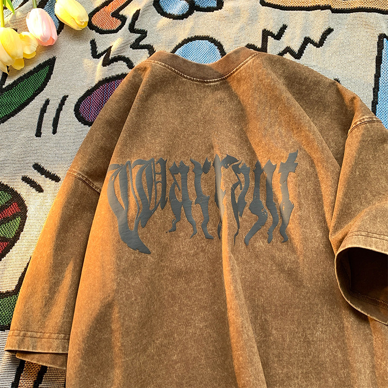 抖音品质蜡染4色发泡字母宽松情侣百搭纯棉短袖T恤213-1-TH09控58，男装T恤，星座213-1